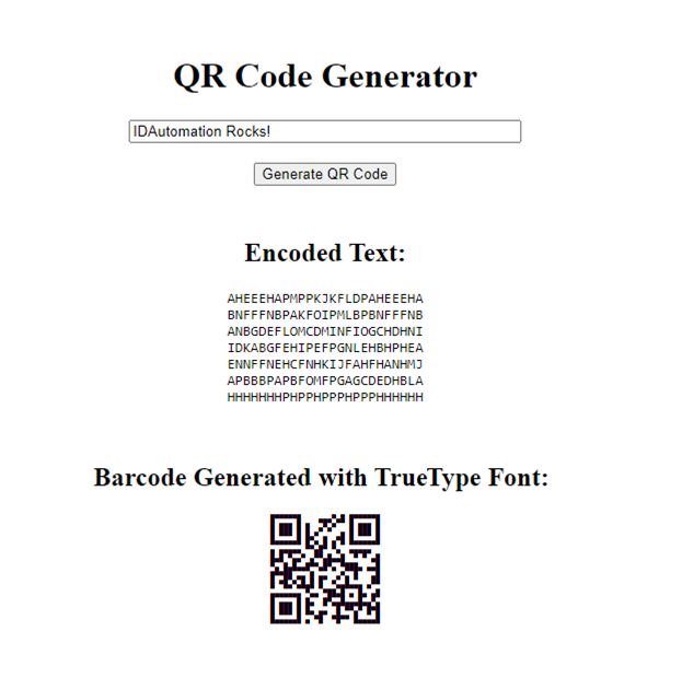 A visual of what the IDAutomation's Barcode Components can do. in this case generate a qr code.